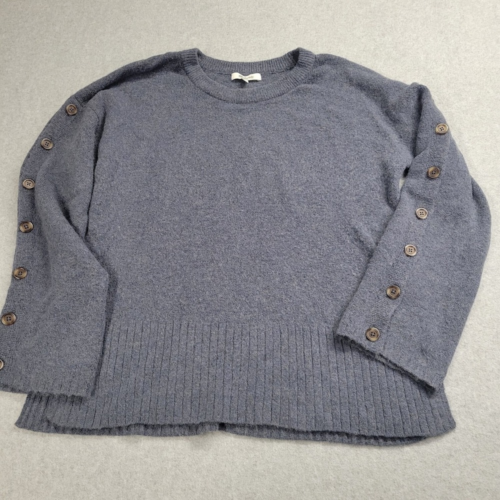 Madewell Merino Wool Alpaca Button-Sleeve Crewneck Sweater Blue Womens Small